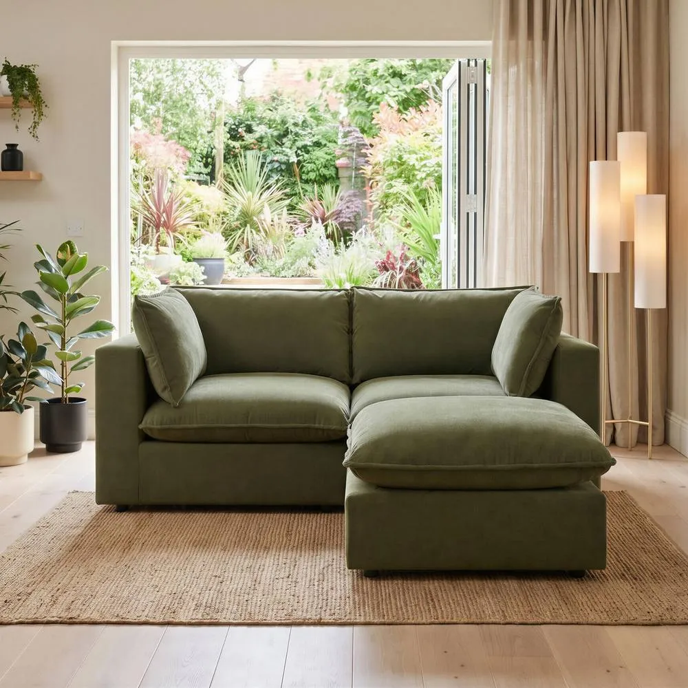 FurnitureboxUK Echo Linen-Look Fabric 2 Seater Modular Chaise Sofa in Green 2