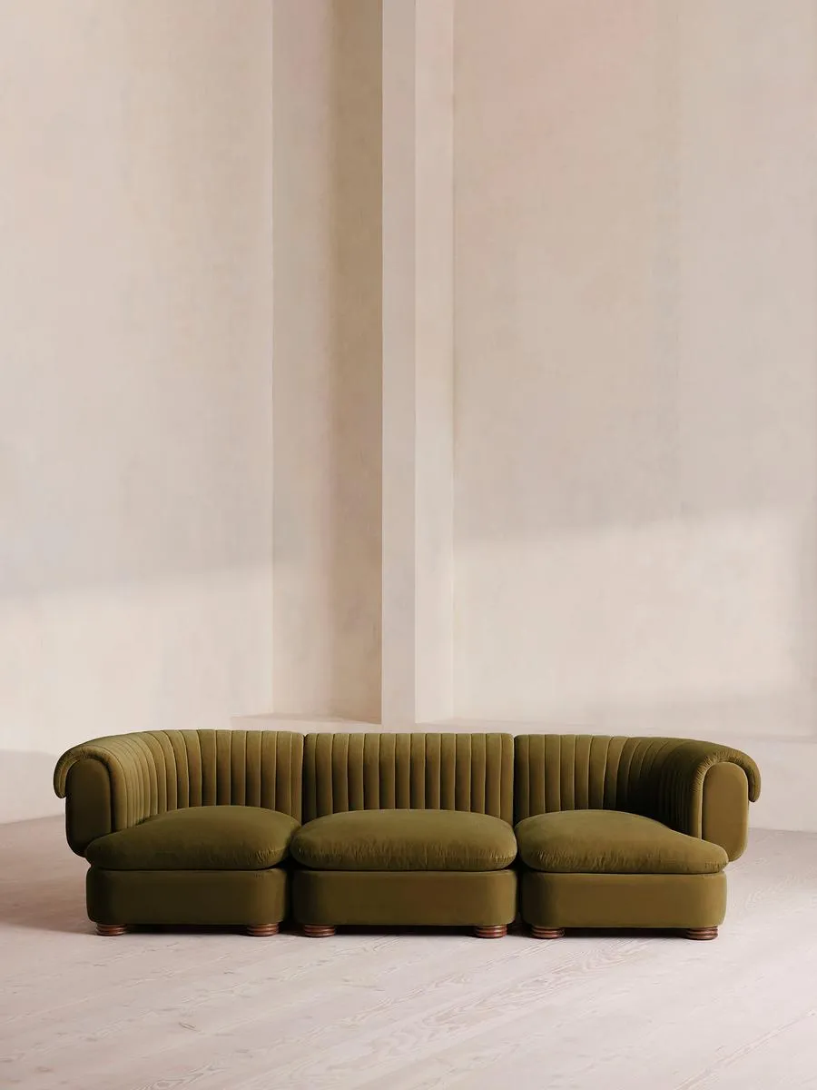 Rava Modular Sofa, Four Seater, Velvet, Olive