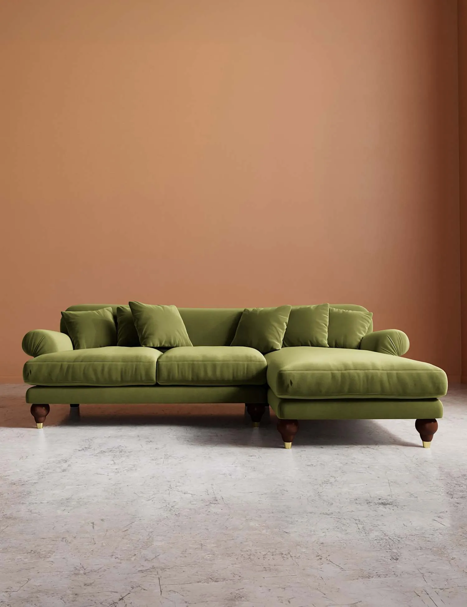 Swoon Willows Easy Velvet Right Corner Sofa Green