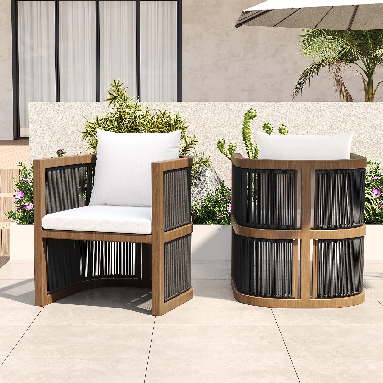 Wevara 2 Pieces Modern Aluminium & Ropes Outdoor Patio Dining Chair Set
