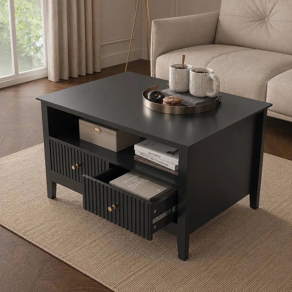 Melody Maison Fluted Four Drawer One Shelf Coffee Table - Hales Black Range 2
