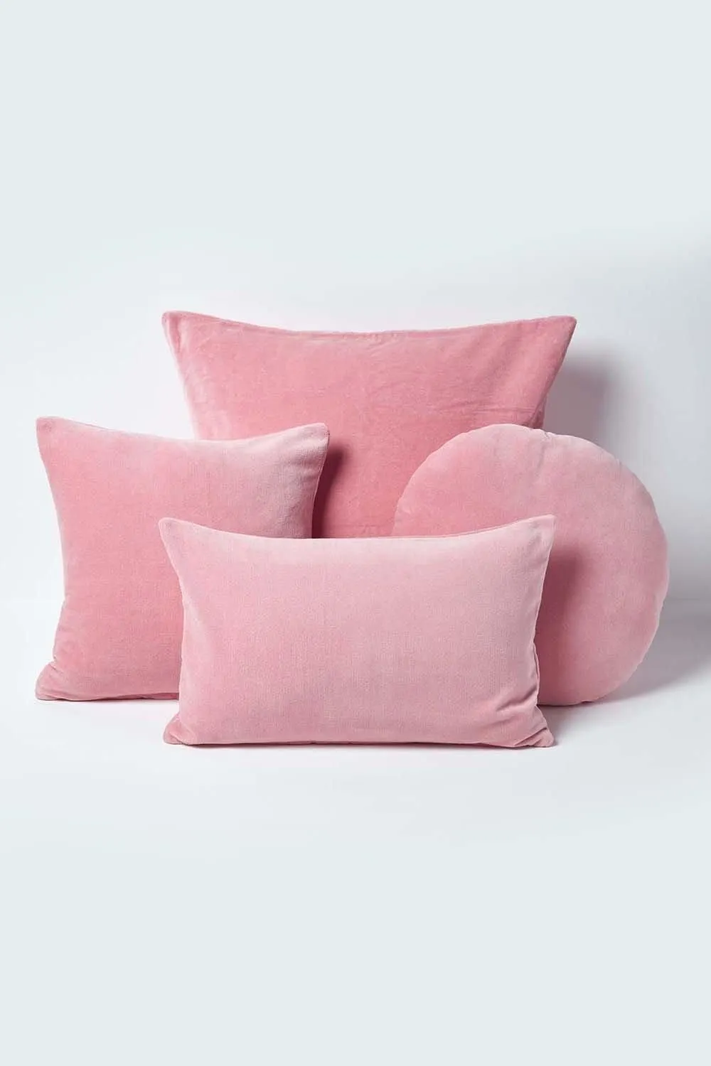 Homescapes Velvet Cushion Cover 100% Cotton, Soft & Machine Washable in Pink 5