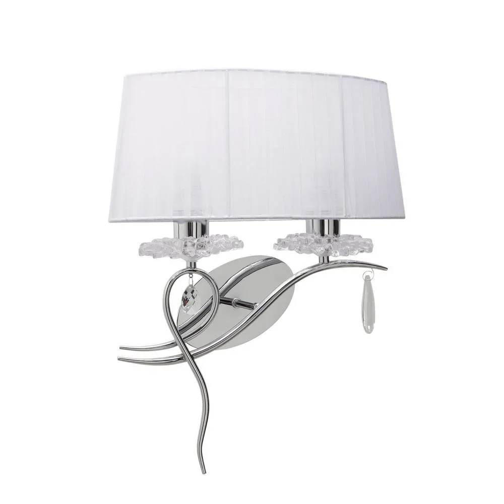 Netlighting Louise Wall Lamp Right 2 Light E27 White Shade Chrome Crystal in Grey