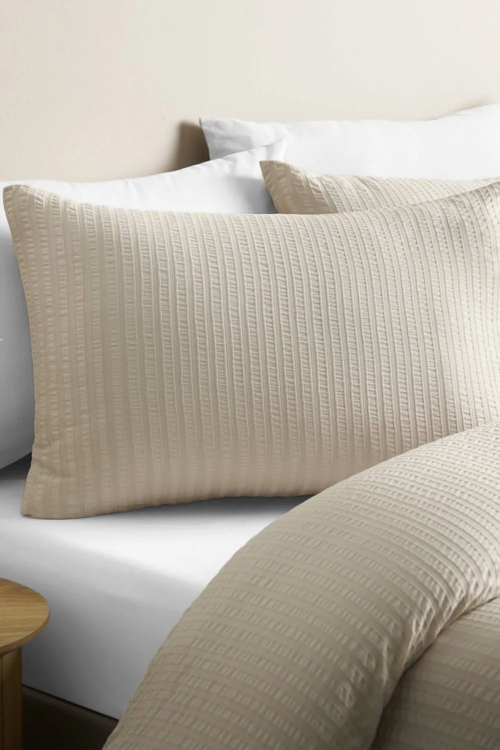 Catherine Lansfield 'Stripe Seersucker' Duvet Cover Set in Natural 2
