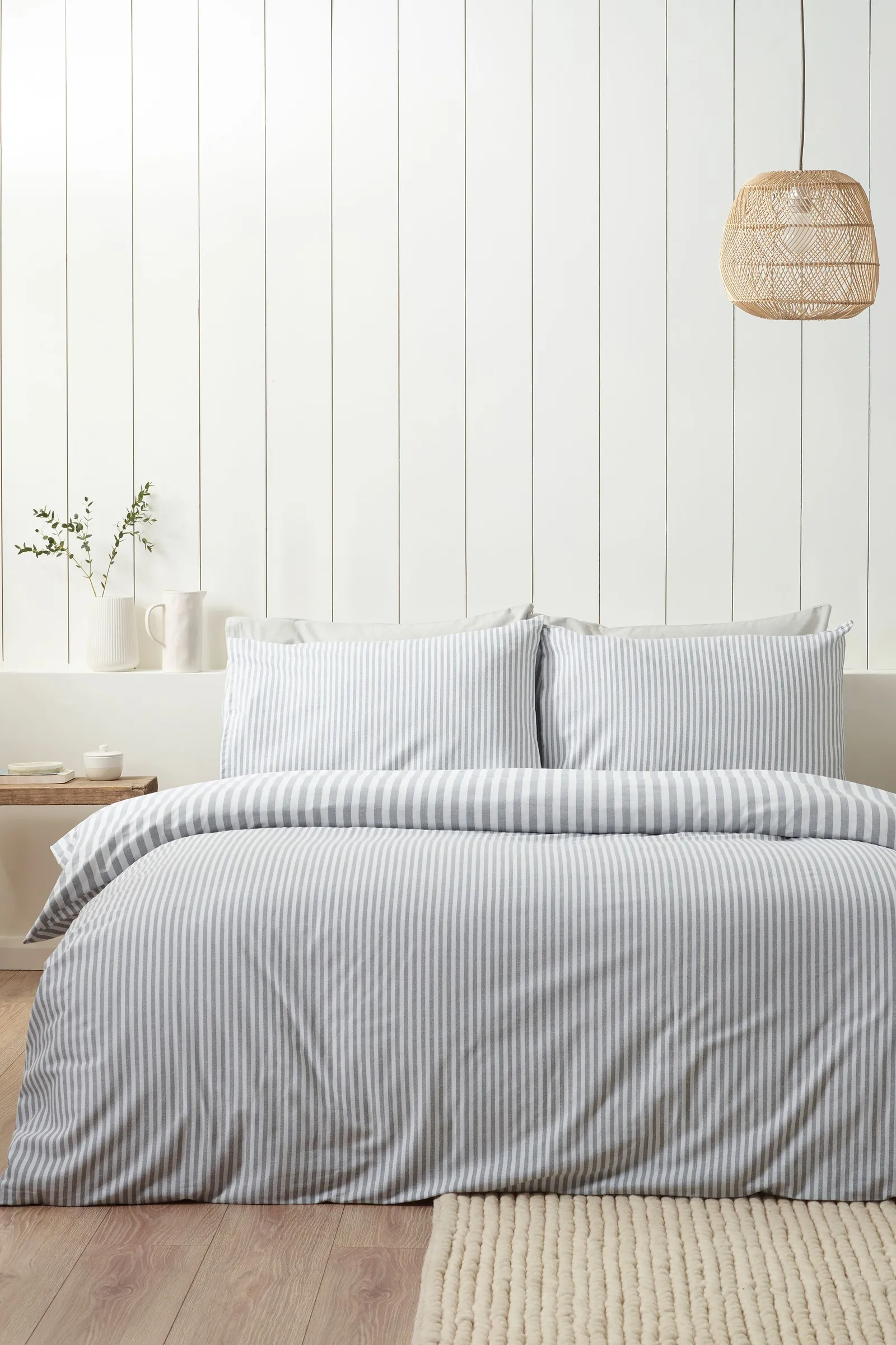 Catherine Lansfield Brushed Stripe 100% Cotton Duvet Cover Set in Silver 2