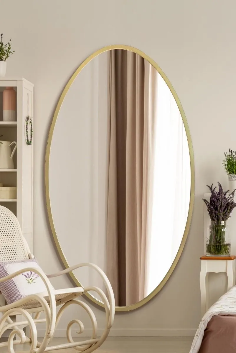 MirrorOutlet Gold Metal Framed Oval Wall Mirror 71" X 39" (180 x 100CM)