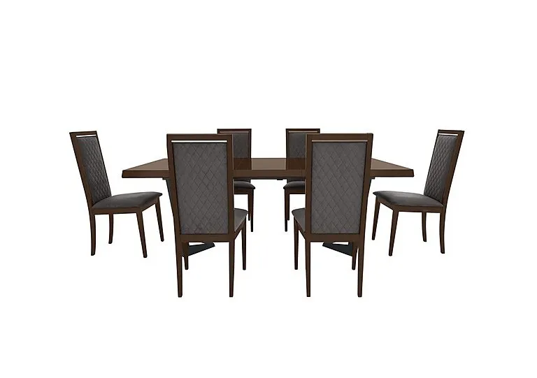 Palazzo 200cm Extending Dining Table in Dark Walnut with 6 Rombi Chairs - Aquos Dark Grey - In Time for Christmas