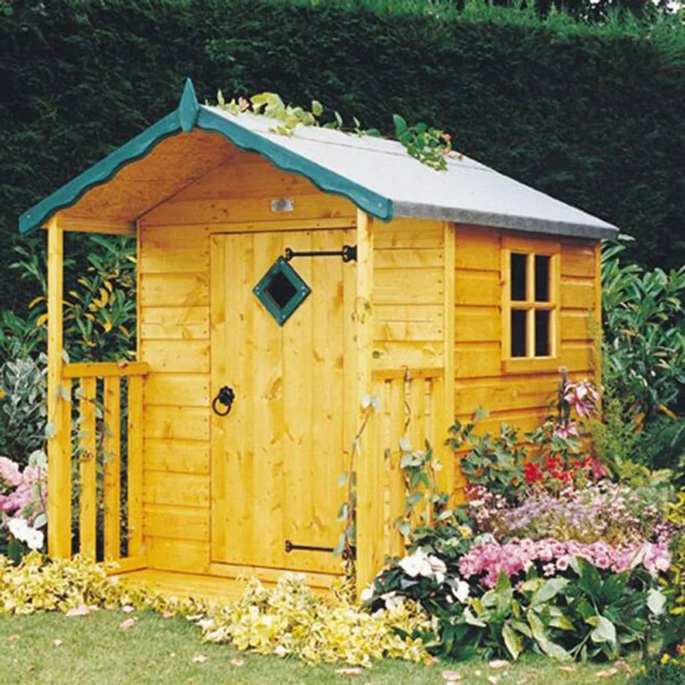 Shires Hide 4 x 4 Feet Single Door with One Fixed Window Playhouse - Verandah in Light Brown