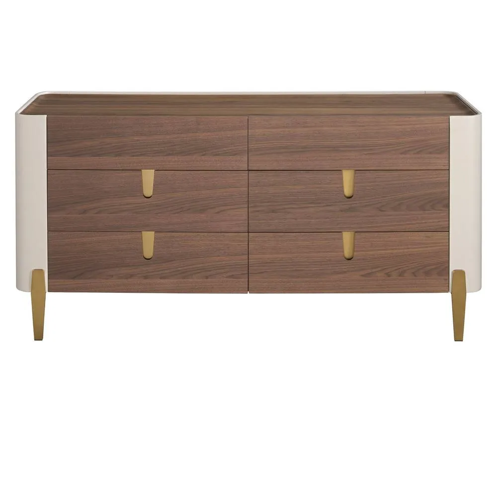 Angel Cerda 6-Drawer Chest Walnut Top, Beige Lacquer & Gold Legs 2