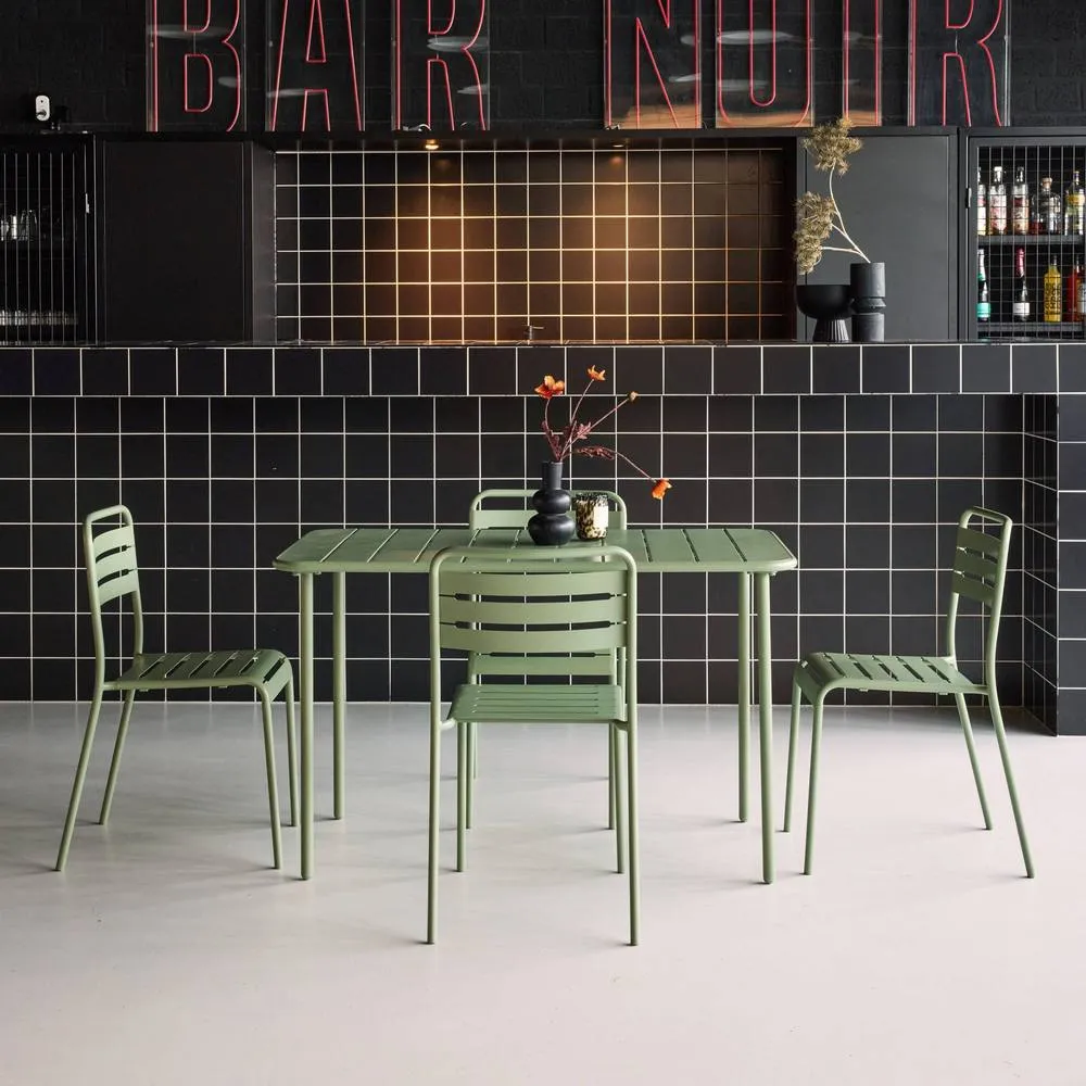 sweeek 4-seater rectangular steel garden table set with 4 chairs in Green 4