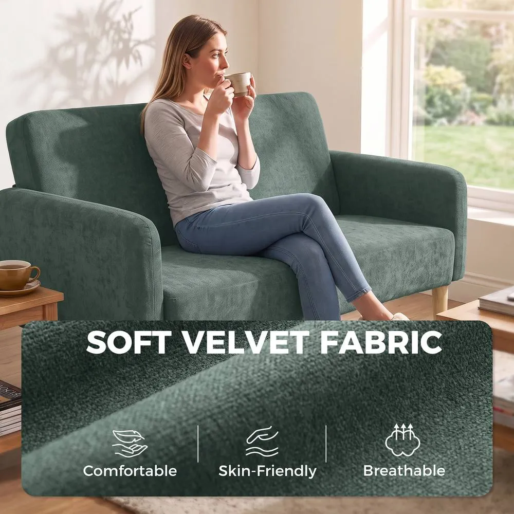 HOMCOM 2 Seater Sofa, Velvet Small Couch with Plush Backrest, Dark Green 5