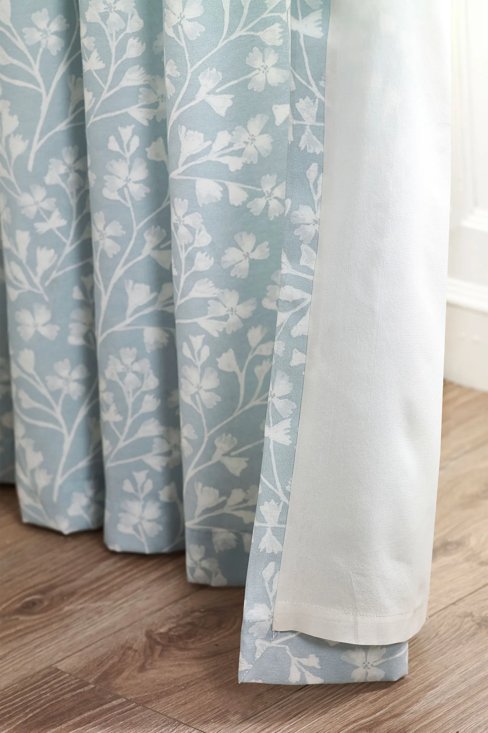 Catherine Lansfield 'Brooke Floral' Lined Eyelet Curtains in Duck Egg Blue 4