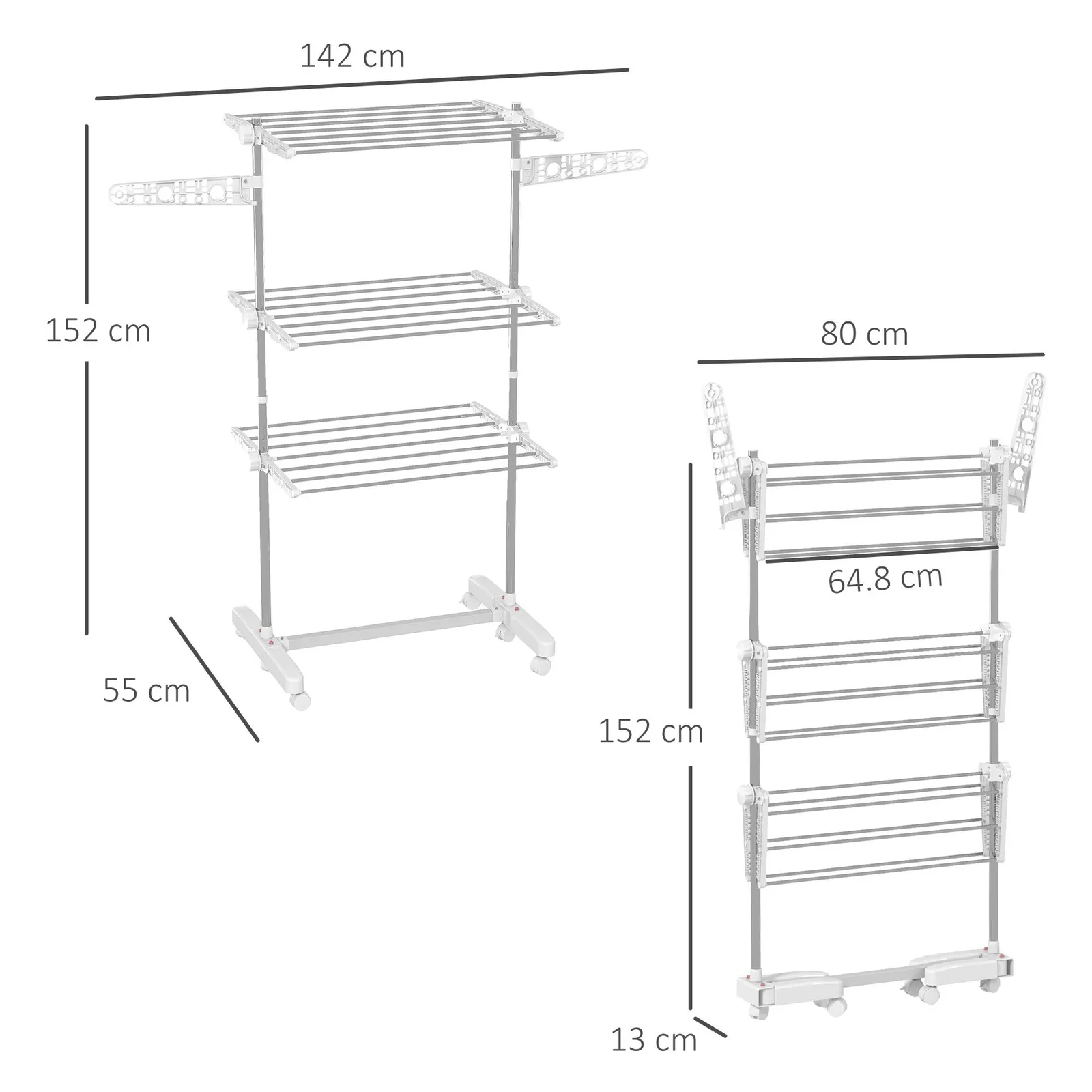 HOMCOM Large Clothes Airer Stainless Steel Clothes Drying Rack White 3