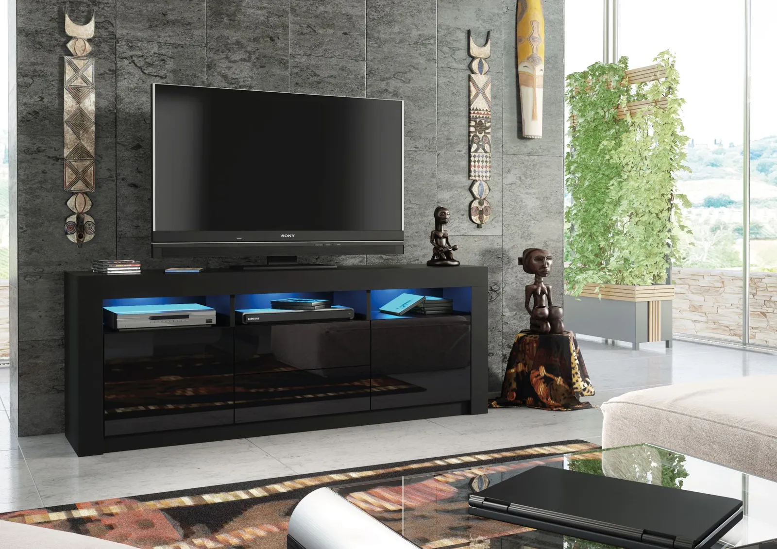 Creative Furniture Shine TV Unit 160cm - A Bright & Stylish Cabinet with Gloss Doors & LED Lights in Black 2