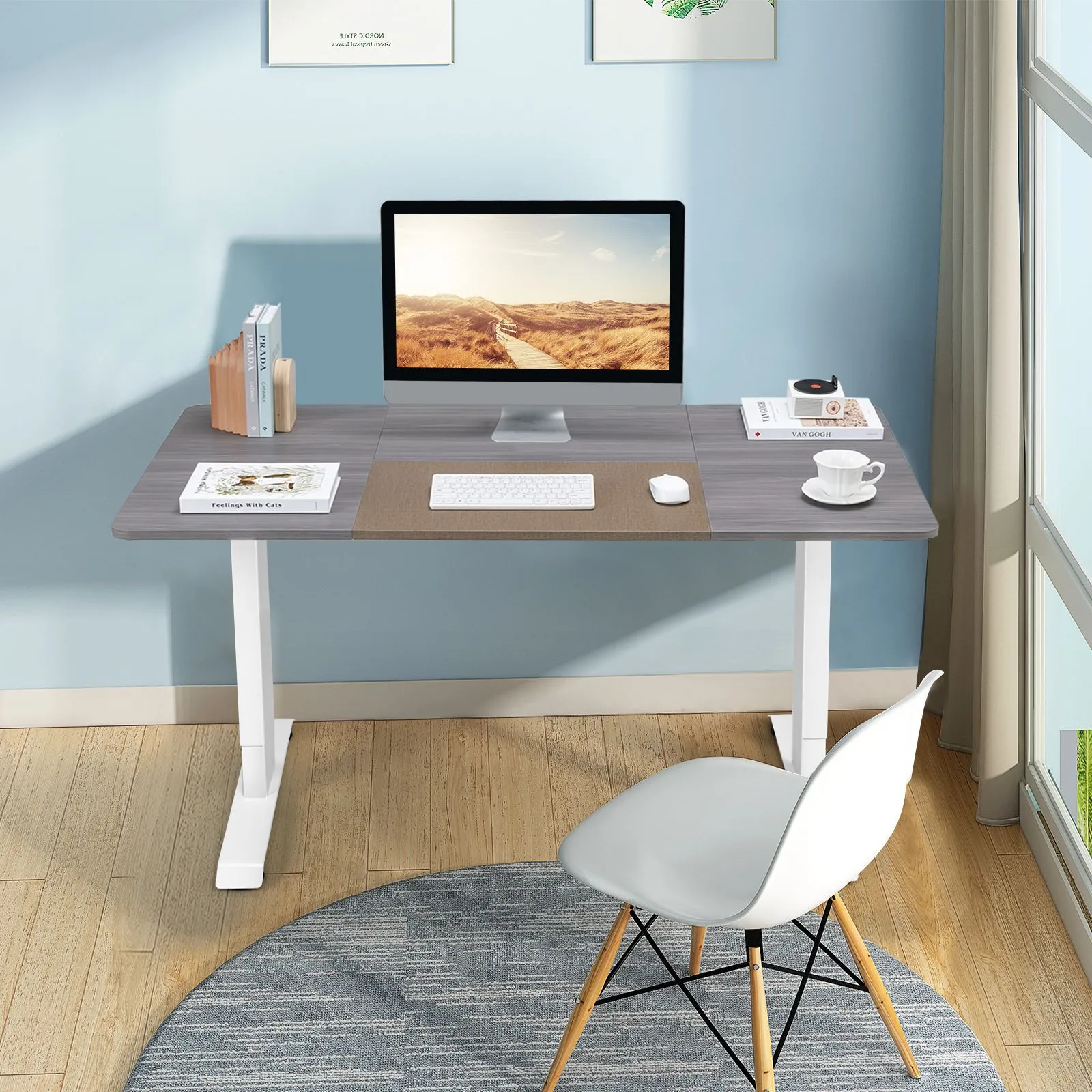 Costway Electric Standing Desk Stand-up Ergonomic Computer Workstation w/ Smart Controller in Grey 3