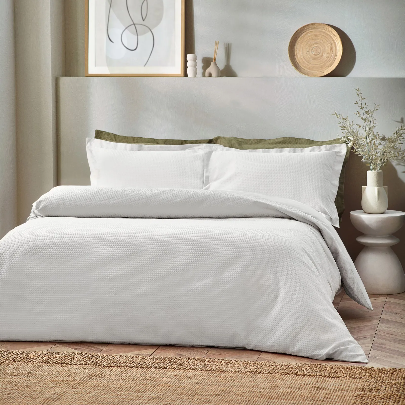 Yard Waffle Textured 100% Cotton Duvet Cover Set in White 2