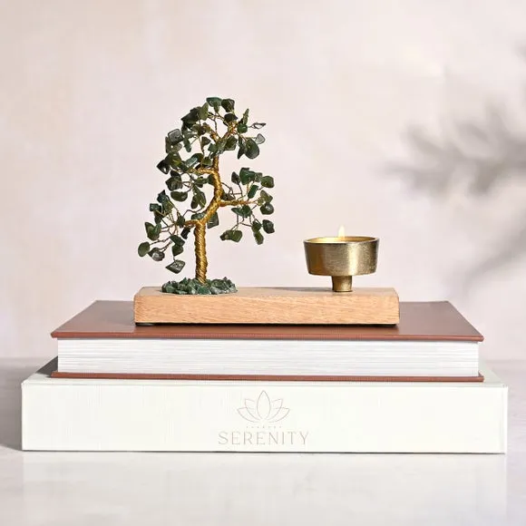 Serenity Green Jade Gemstone Tree Tealight Holder