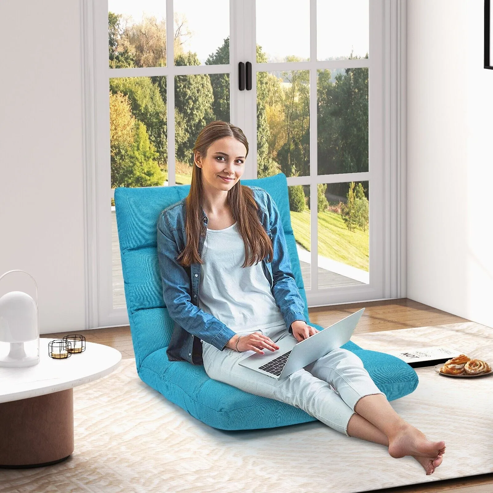Costway 14 Position Adjustable Floor Chair Padded Gaming Sofa Recliner Lounger in Light Blue 2