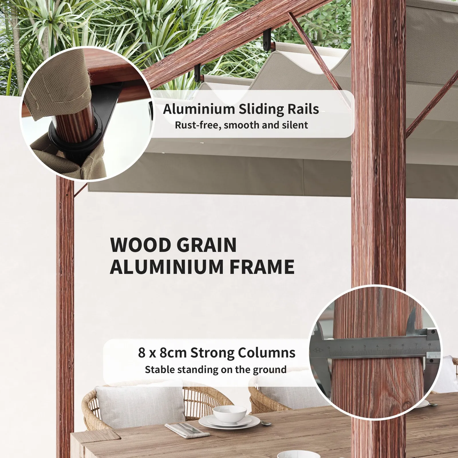 OUTSUNNY 3 x 3(m) Aluminium Garden Pergola with Retractable Roof, Natural 6