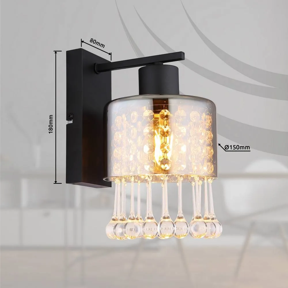 Netlighting Hendry Wall Lamp Matt Black Smoke Glass Shade 1x E27 5
