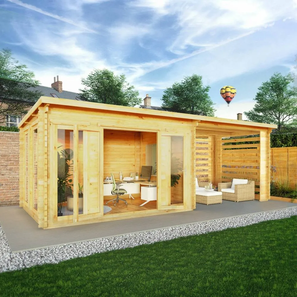 Mercia Studio Pent 28 mm Log Cabin w/ Slatted Area, L333.5 x W691 x H249.4 cm in Tan 6