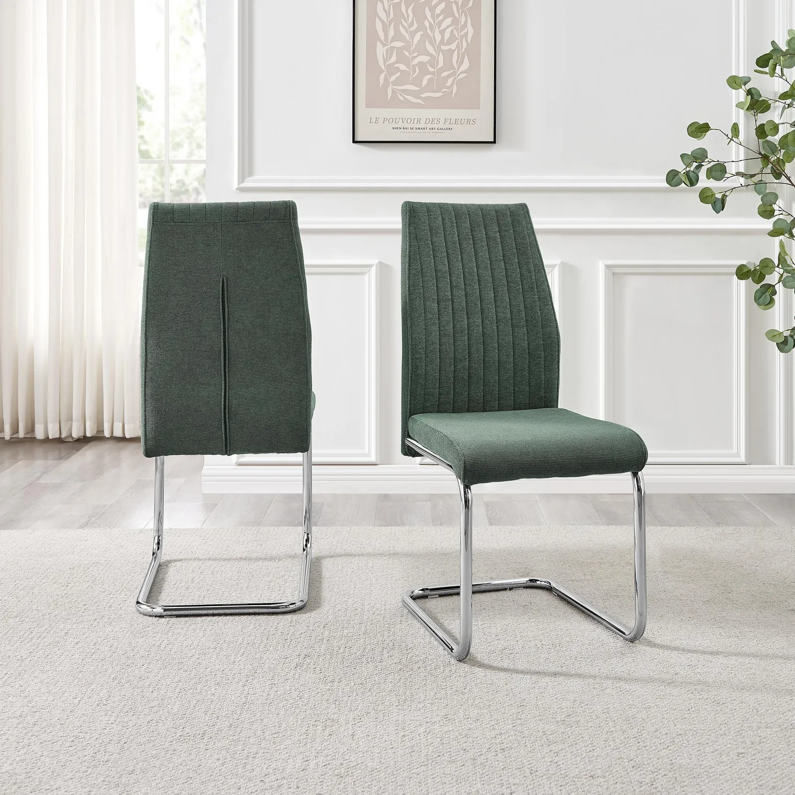 FurnitureboxUK Lorenzo 2x Fabric Silver Leg Dining Chair in Green 3
