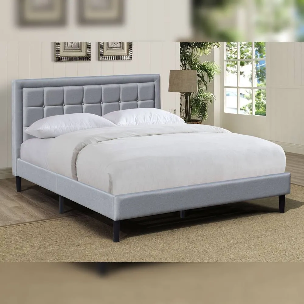 Comfy Living Ltd Fabric Bedframe With Buttoned Headboard in Light Grey 1