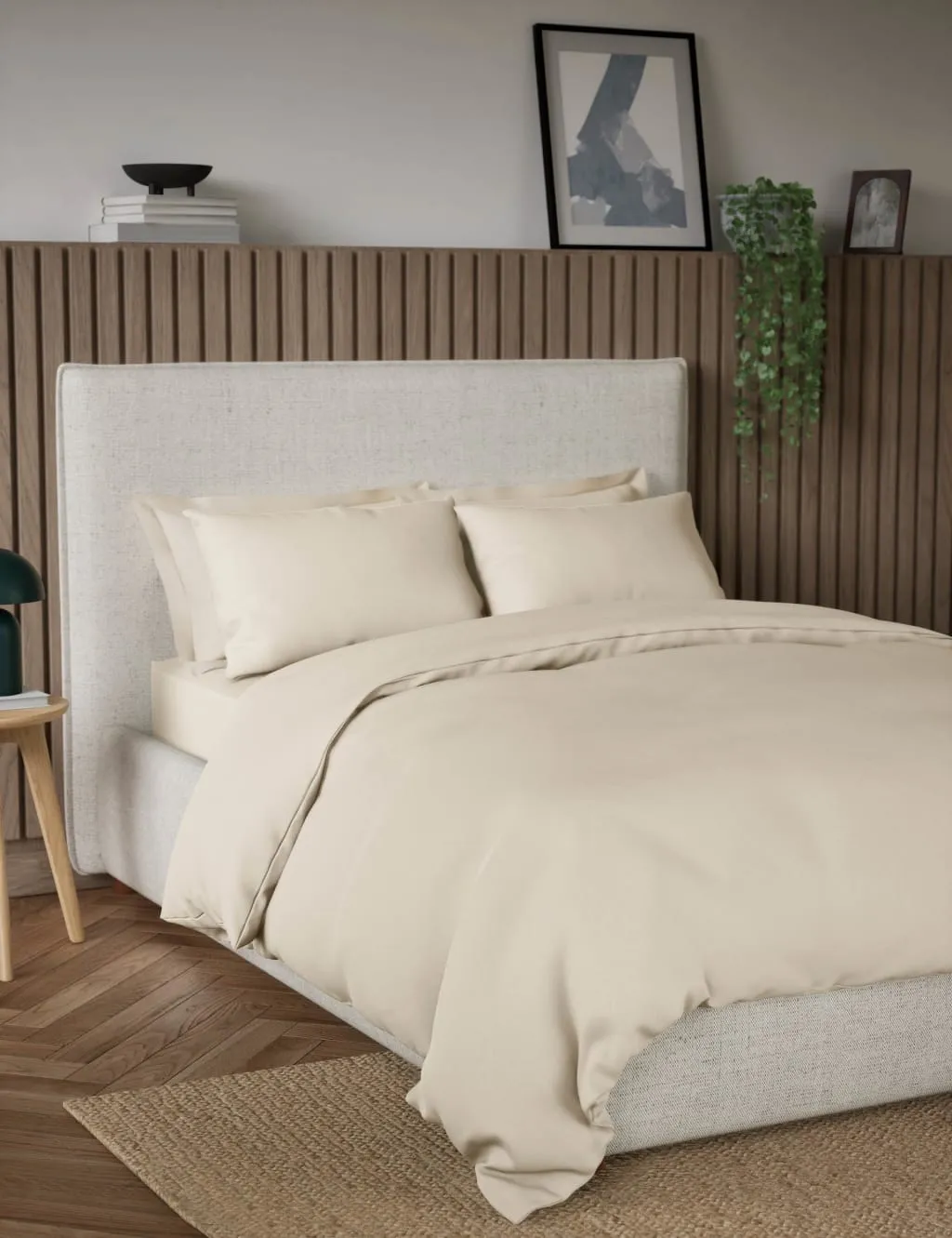 M&S Pure Cotton 300 Thread Count Bedding Set Neutral