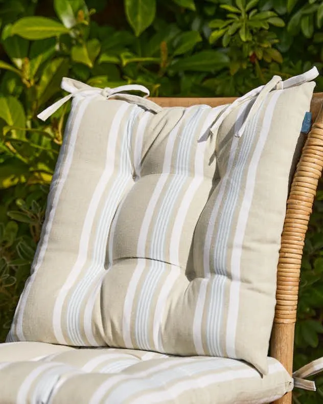 Dibor Set of 2 Traditional Striped Outdoor Chair Seat Pads Garden Furniture Cushions L40cm x W40cm in Grey 3