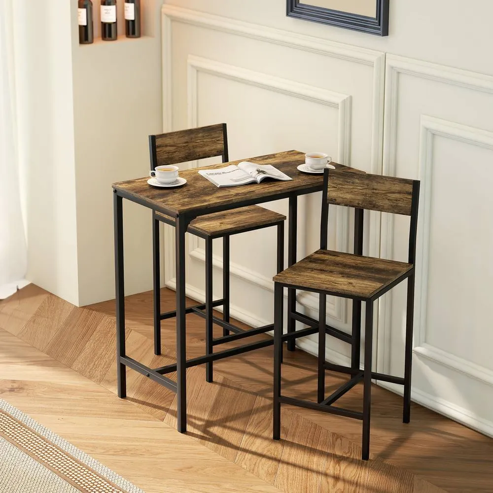 HOMCOM 3-Piece Bar Table Set with 2 Stools, Footrest in Dark Brown 1
