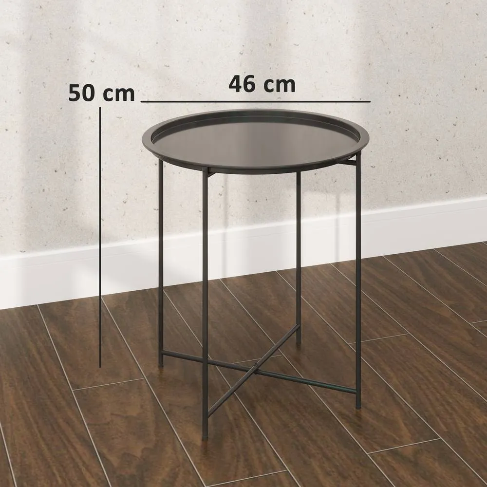 OUTSUNNY 46cm Round Garden Table Side Table with Removable Tray, Black 3