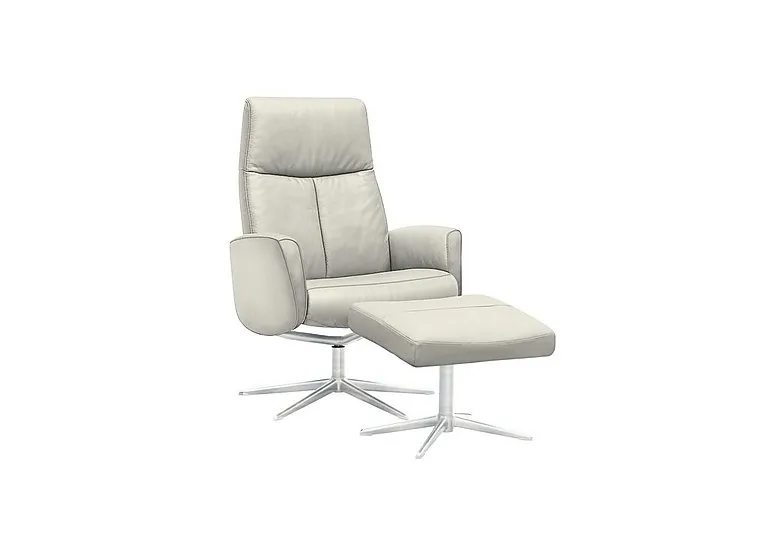 Vaasa Leather Swivel Recliner Chair and Footstool with Chrome Base - Oxford Light Grey