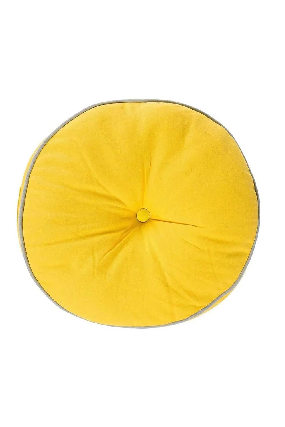 Homescapes Round Cotton Floor Cushion Soft, Comfy & Machine Washable in Yellow 1