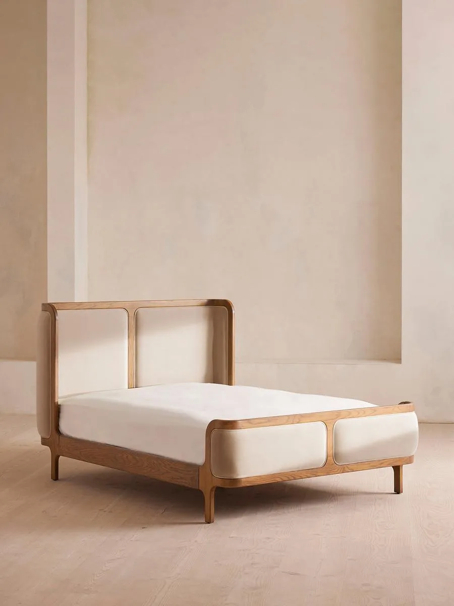 Belsa Bed, Light Oak, Super king, Velvet, Porcelain