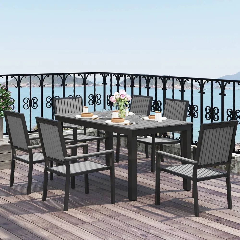 OUTSUNNY 6 Seater Aluminium Garden Dining Set with Stackable Chairs in Grey