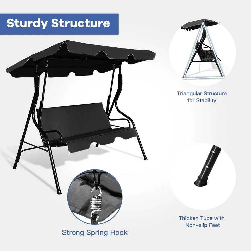 Costway Garden Patio Metal Swing Chair 3 Seater Hammock Bench Swinging Cushioned Seat in Black 5