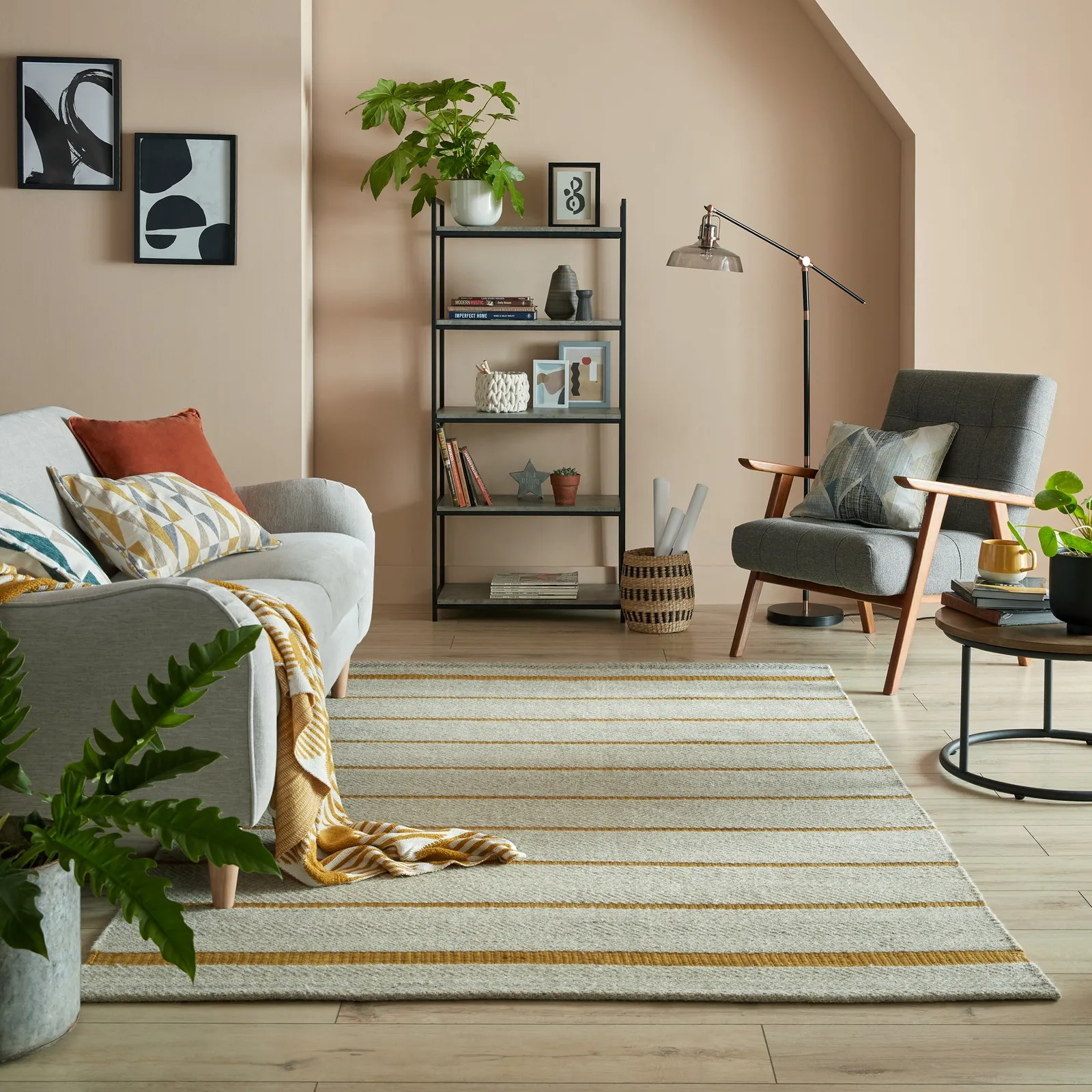 Terra Stripe Flatweave Rug Yellow and Grey