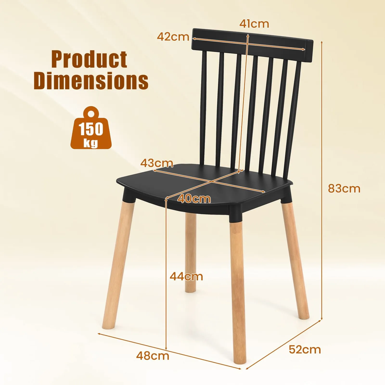 Costway Set of 4 Windsor Dining Chairs Kitchen Armless Side Chairs-Black in Black 2