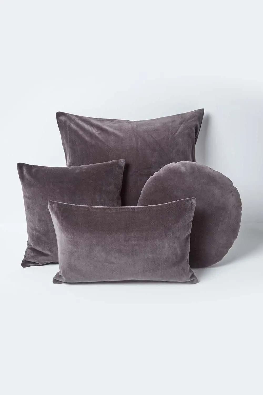 Homescapes Velvet Cushion Cover 100% Cotton, Soft & Machine Washable in Dark Grey 5