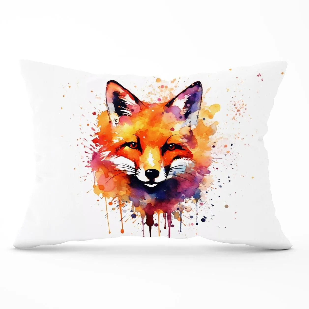 Warren Reed - Designer Watercolour Splashart Fox Face Cushions in Orange