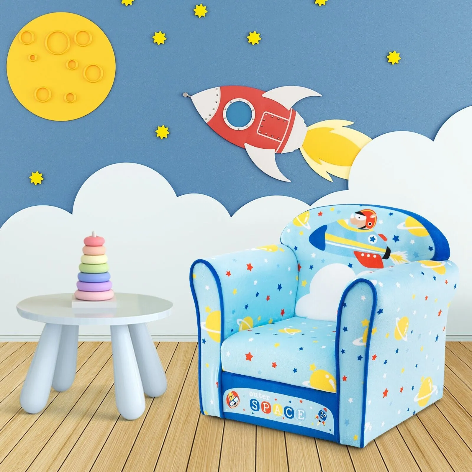 Costway Cute Sofa Children Armrest Upholstered Chair Cute Pattern Armchair Solid Frame 3