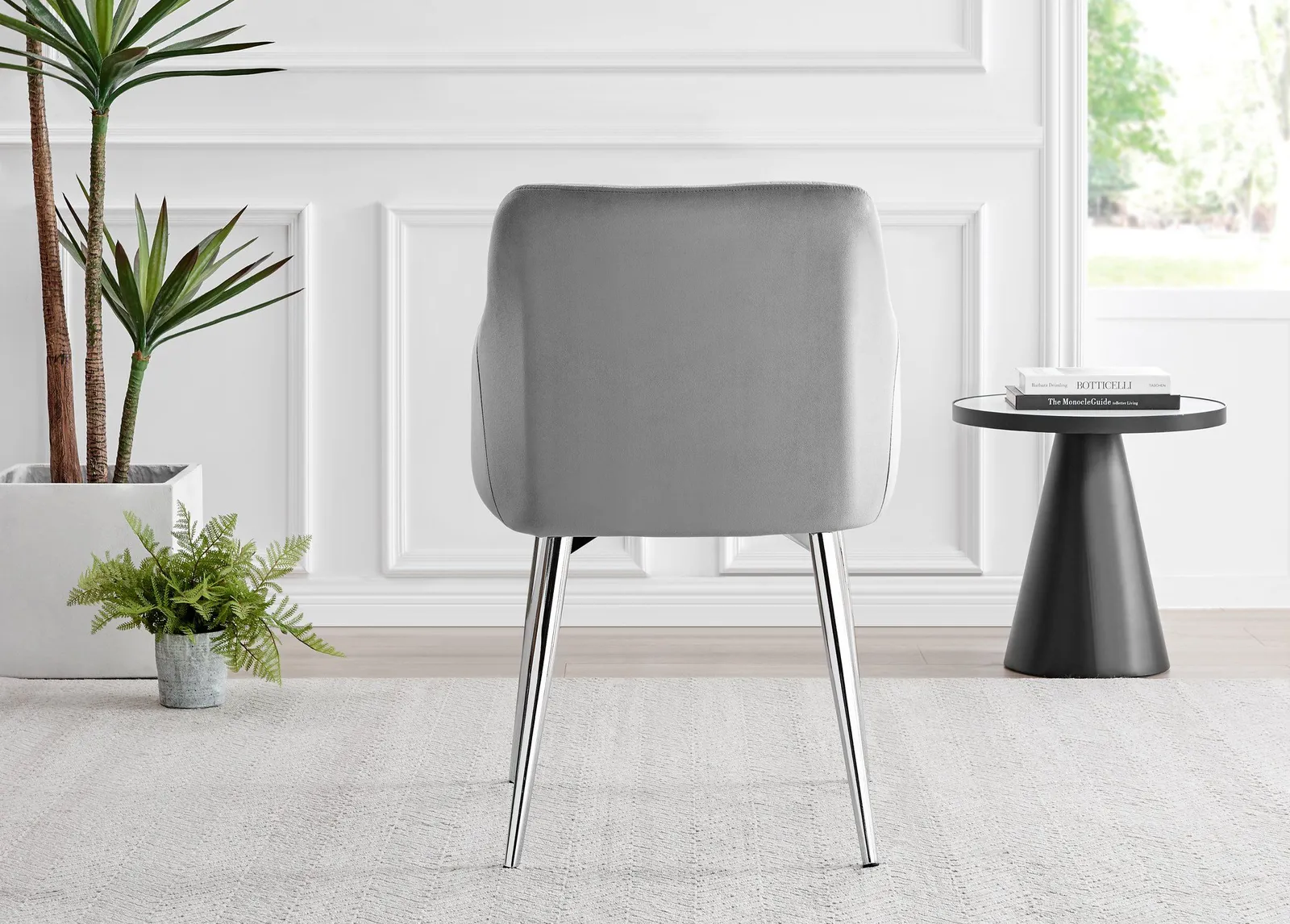 FurnitureboxUK Set of 2 Calla Deep Padded Dining Chairs Upholstered in Soft Velvet With Silver Chrome Legs in Grey 5