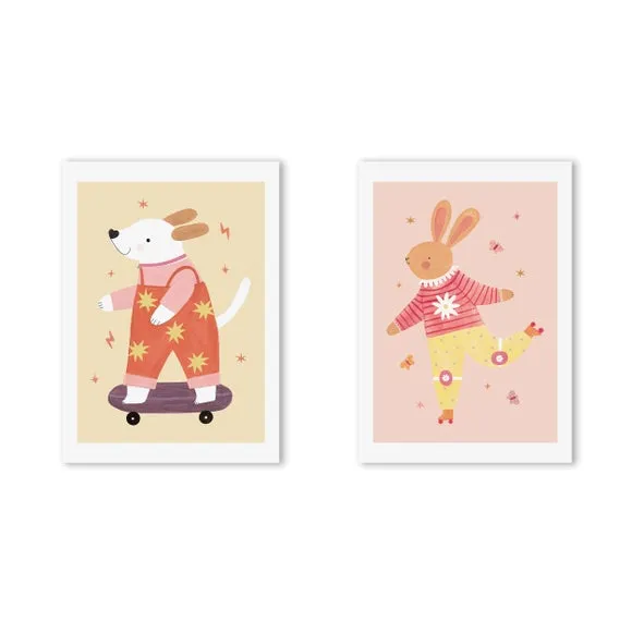 East End Prints Set of 2 Skater Pup and Rollin Rabbit Prints 2