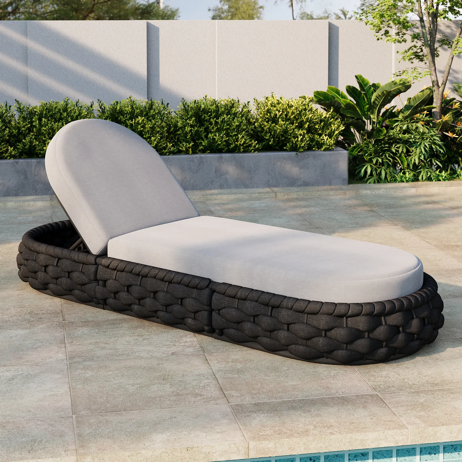 Cocaro Garden Aluminium & Rope Weave Adjustable Chaise Lounge in Dark Grey
