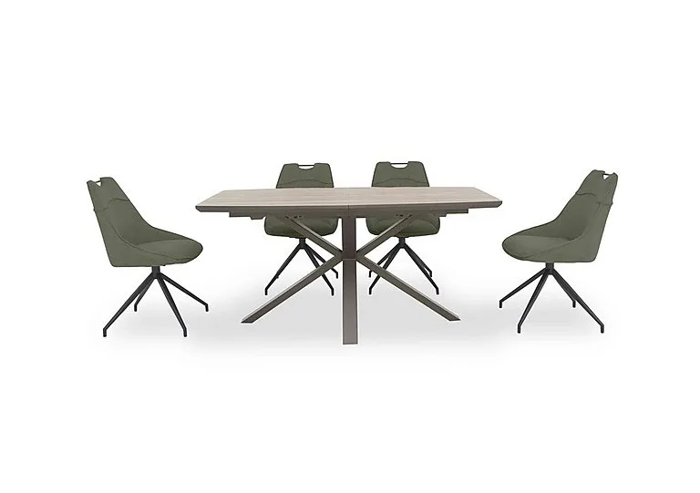 Pedro Extending Dining Table with 4 Swivel Fabric Chairs - Green