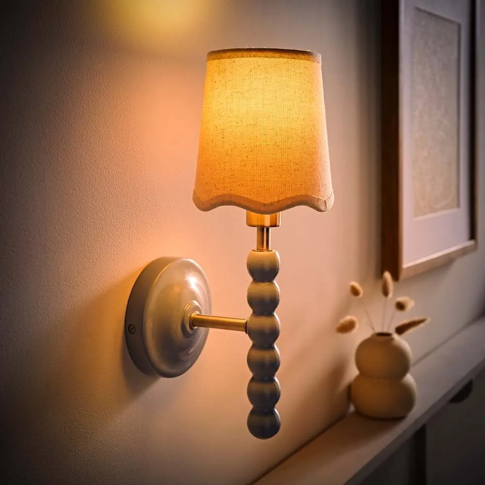 ValueLights Bobbins Pair Pastel Wall Lights & Natural Lamp Shades & Bulbs in Pale Blue 2