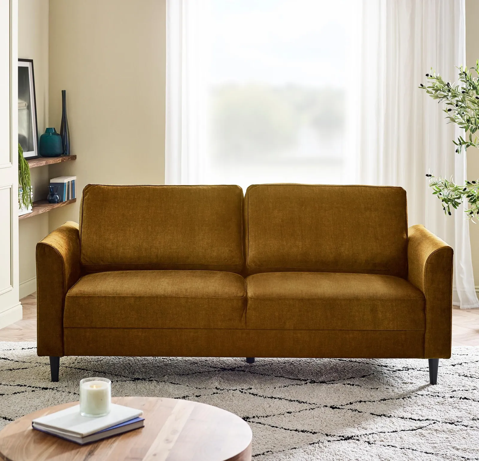 FurnitureboxUK Logan Fabric 3 Seater Sofa in Orange 2