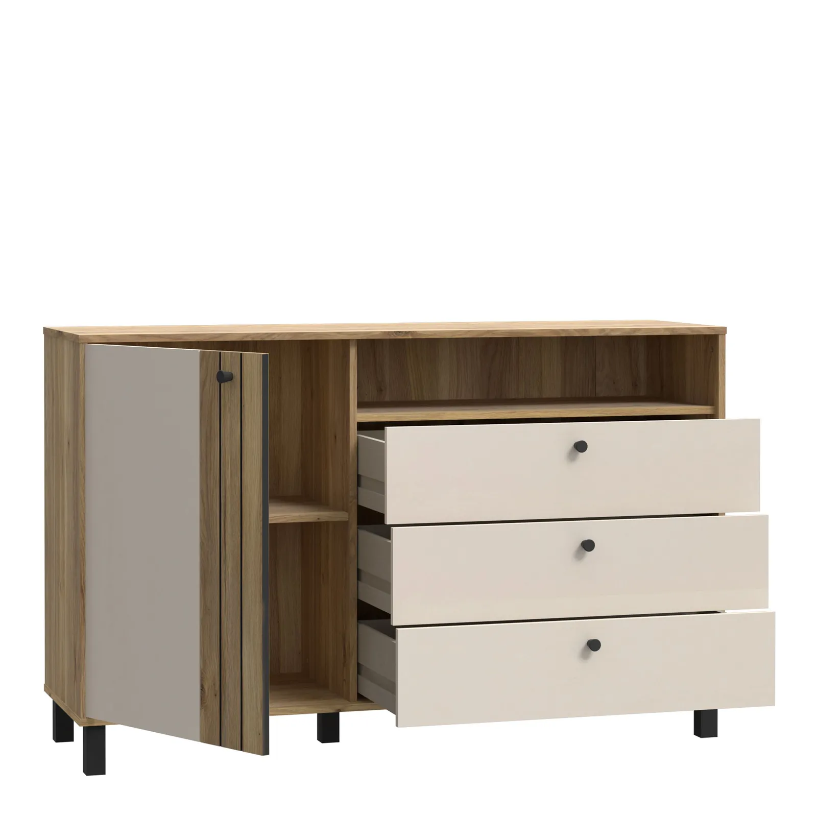 Furniture To Go Grafton 1 Door 3 Drawer Chest In Cream & Oak 3