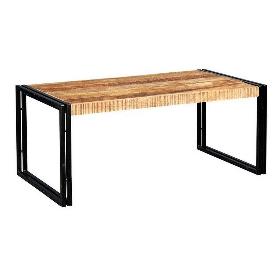 Indian Hub Cosmo Industrial Large Coffee Table - Solid Mango Wood L60xW110xH45cm in Brown