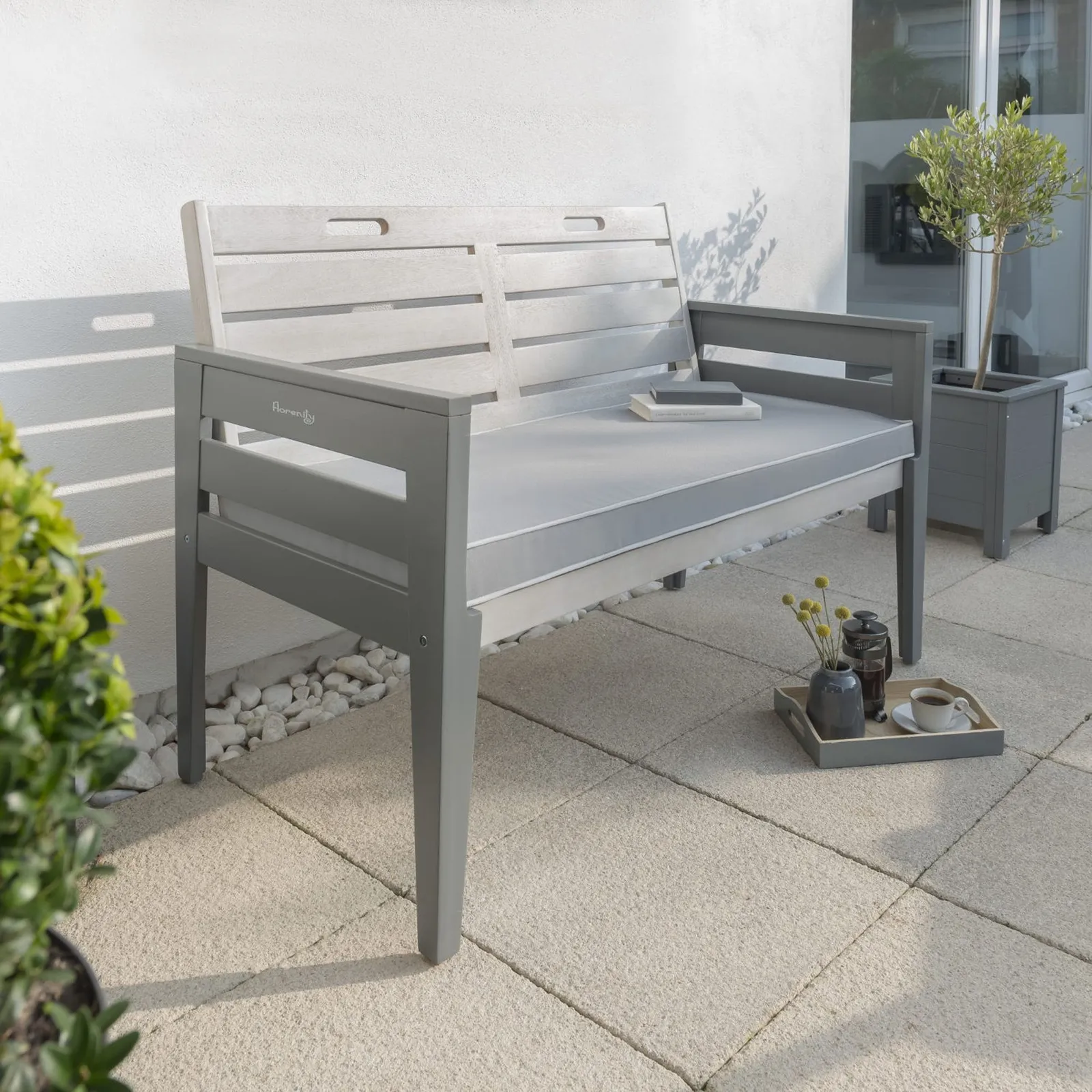 Florenity Grigio 2 Seater Cushioned Bench Grey
